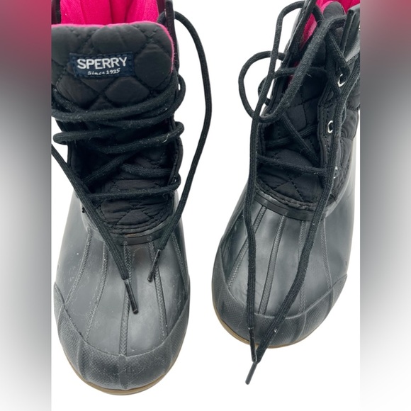 Sperry Quilted Black Port Lace Duck Boots Size 6M - Picture 3 of 8